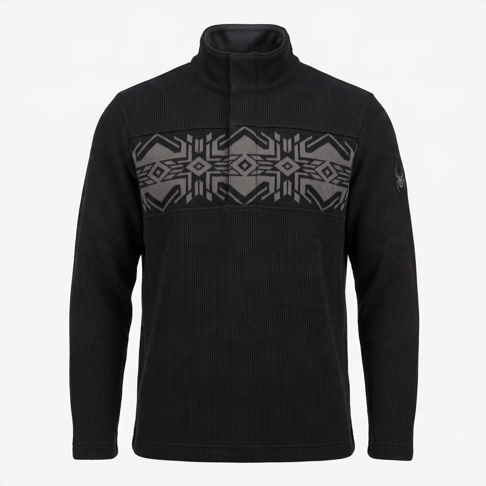 Spyder Mens Core Sweater Black Quarter Snap Pullover Mock Neck Ribbed Knit M